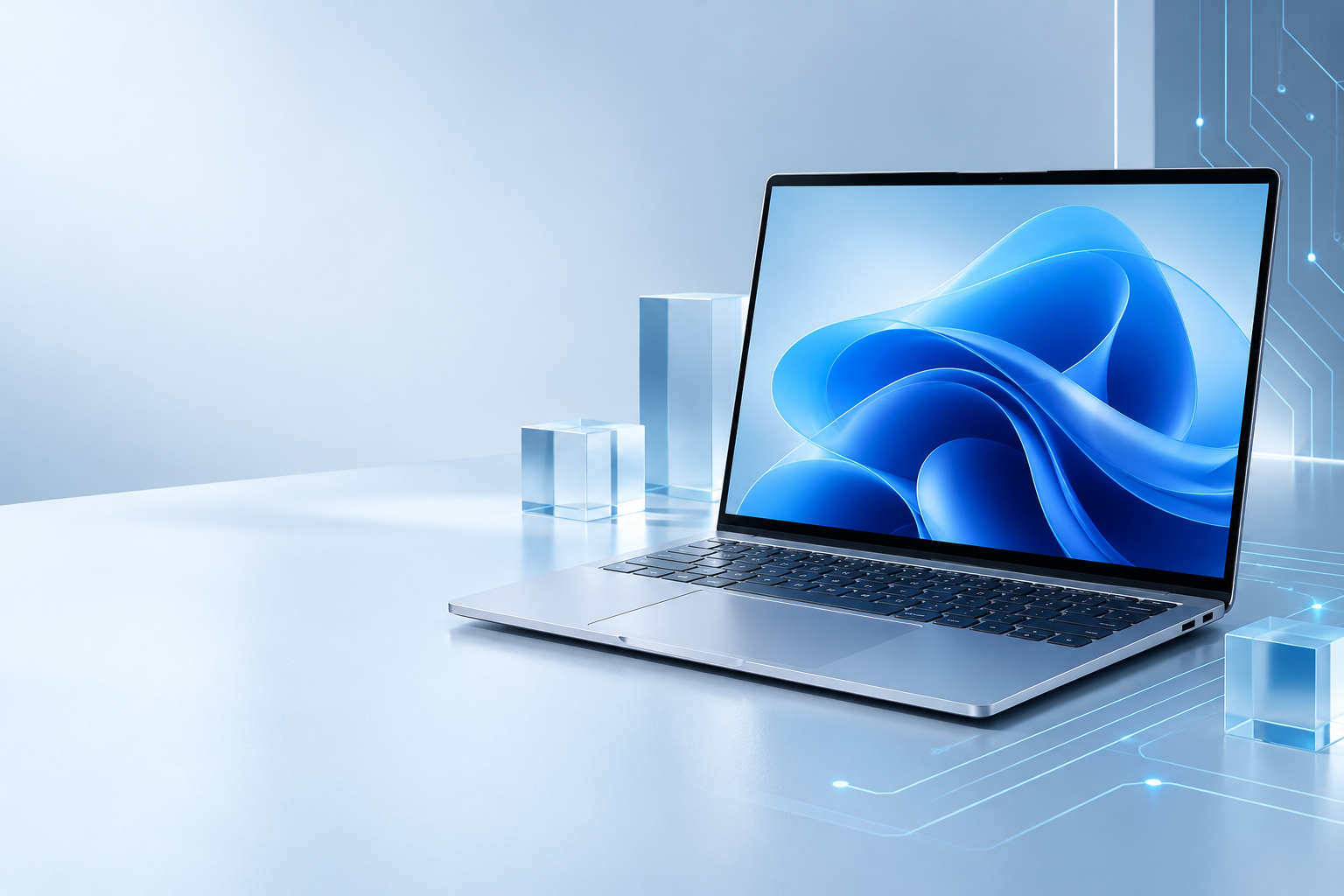 Moderne laptop met blauwe technische details